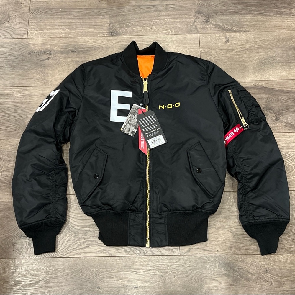 Made by Ngo x Alpha Industries MA-1 Black Reversible Flight Bomber Jacket NWT